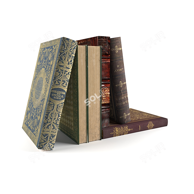 Vintage Leather Bound Book Collection 3D model image 2