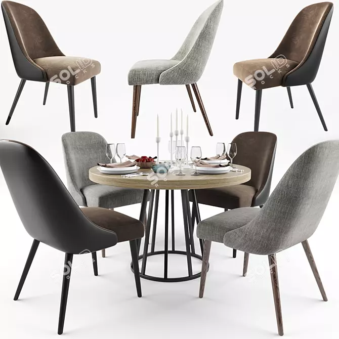 Zuma Round Dining Table Set 3D model image 1