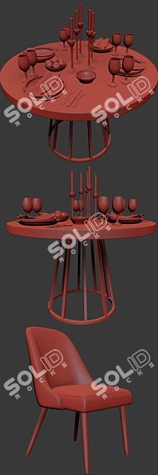 Zuma Round Dining Table Set 3D model image 3
