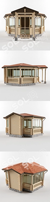 Rustic Garden Rotunda: Customizable Log Cabin Design 3D model image 2