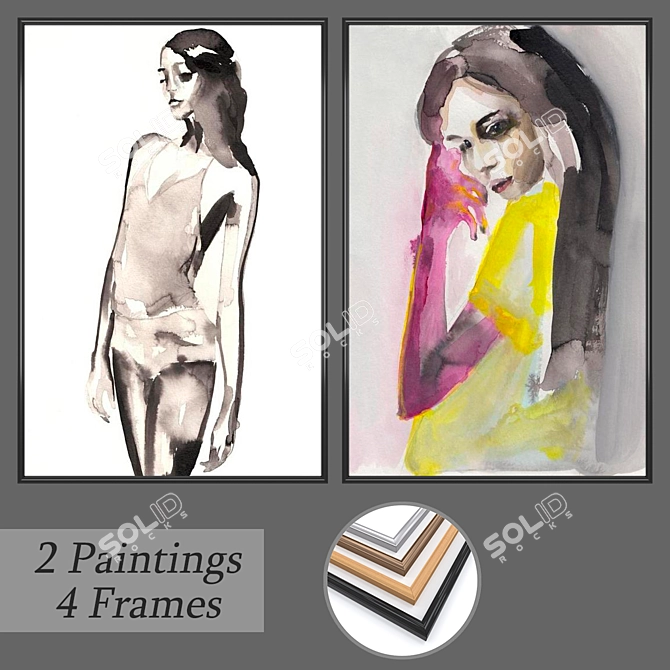 Versatile Wall Painting Set with Frames 3D model image 1