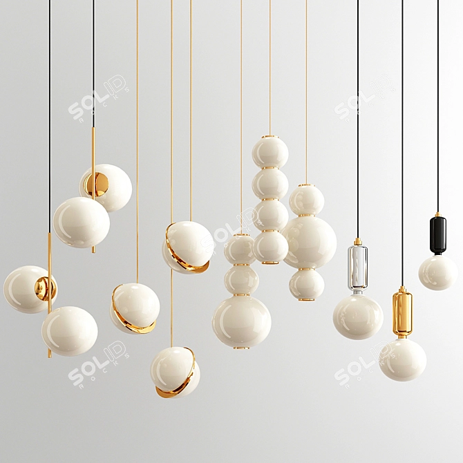 4 Hanging Lights with 19 Beautiful Balls 3D model image 1