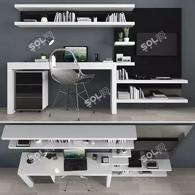 Modern TV Stand Set with Workspace 3D model image 1