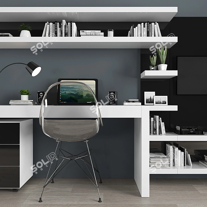 Modern TV Stand Set with Workspace 3D model image 2