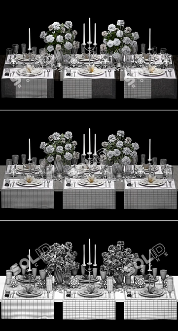 Elegant White Table Setting 3D model image 3