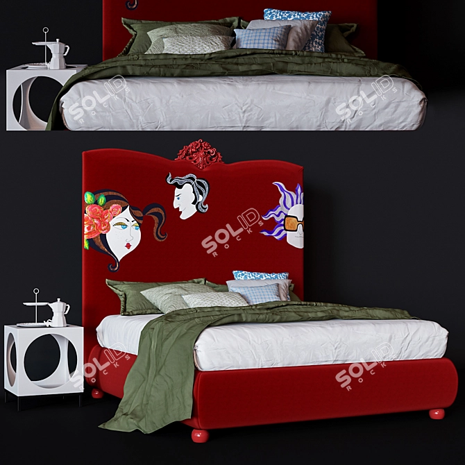 Vibrant Textured Double Bed by Creazioni Samuele 3D model image 1