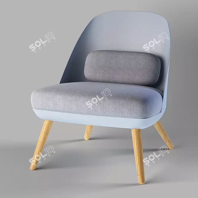 Colmar Armchair: Blue Polyester Seat, Light Brown Legs 3D model image 1