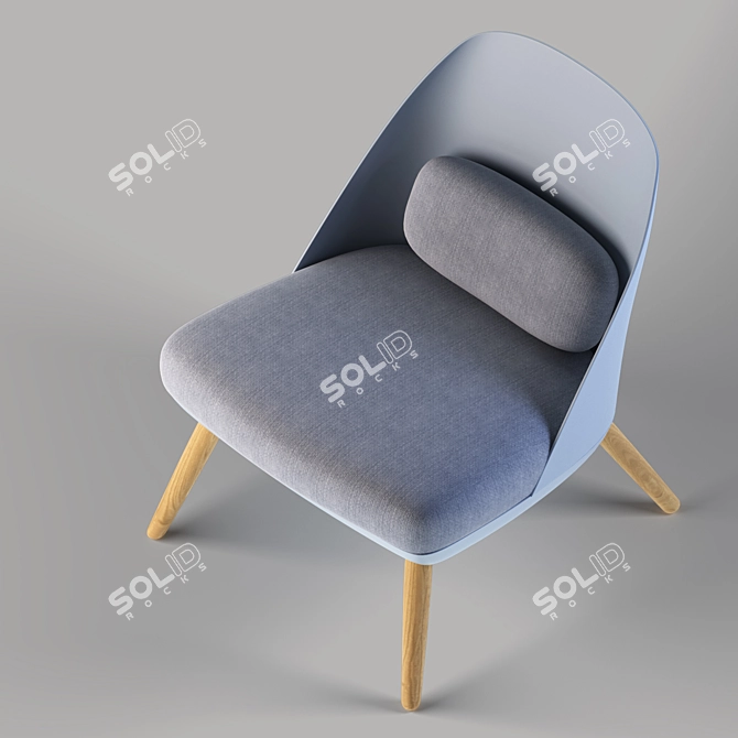 Colmar Armchair: Blue Polyester Seat, Light Brown Legs 3D model image 2