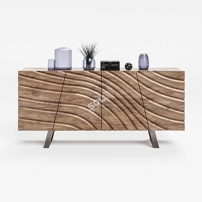 Modern Walnut Buffet with 4 Doors 3D model image 1