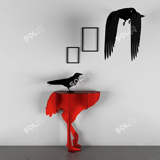 Diva Console Table and Crow Decor: Elegance Meets Whimsy 3D model image 1