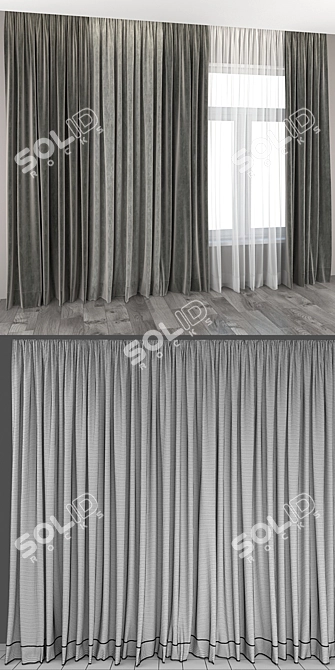 Title: Wooden Floor Curtains and Tulle 3D model image 3