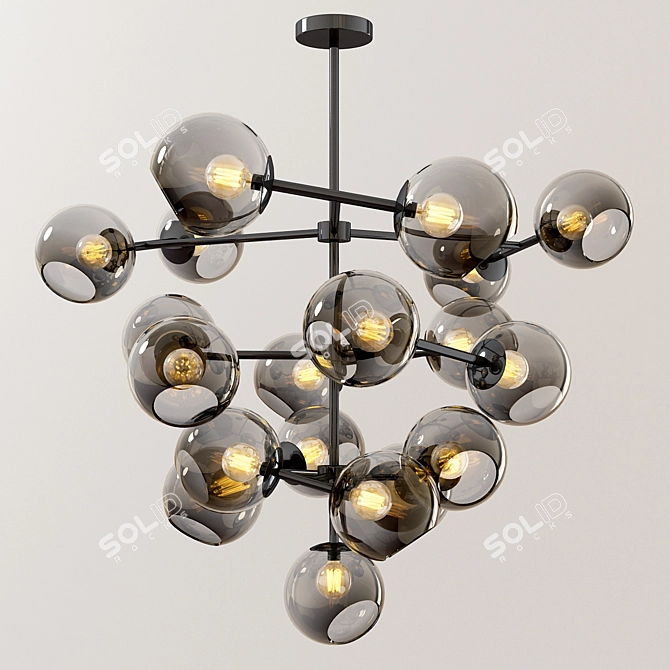 Sleek Black Glass Chandelier 3D model image 1