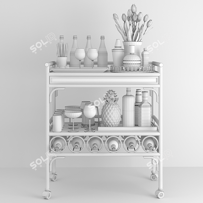 Vintage Bar Table: Strong Drinks, Cocktails, Wine 3D model image 2