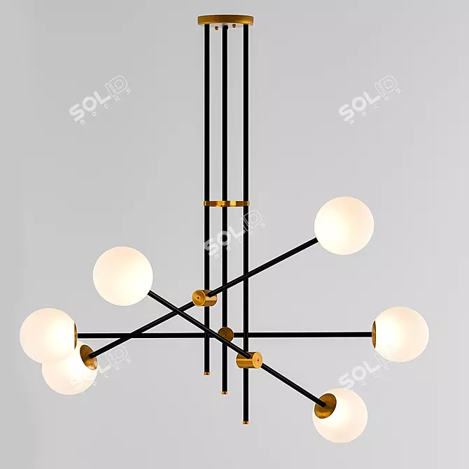 Modern Vector Chandelier with Adjustable Rod - Frosted Spherical Shades 3D model image 1