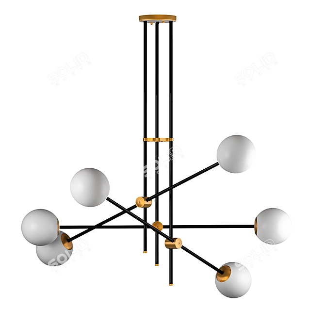 Modern Vector Chandelier with Adjustable Rod - Frosted Spherical Shades 3D model image 2