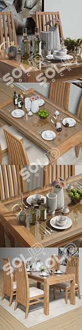 Sleek 6 Chair Dining Table 3D model image 2