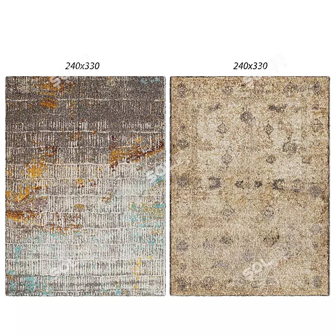 Modern Gray, Gold & Blue Rug 3D model image 1