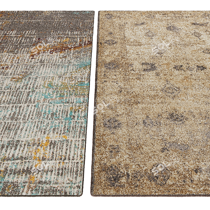 Modern Gray, Gold & Blue Rug 3D model image 2