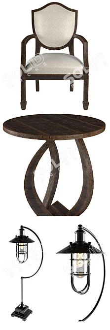 Vintage Loft Set: Jenkins Chair, Pandhari Table, Toledo Lamp 3D model image 2