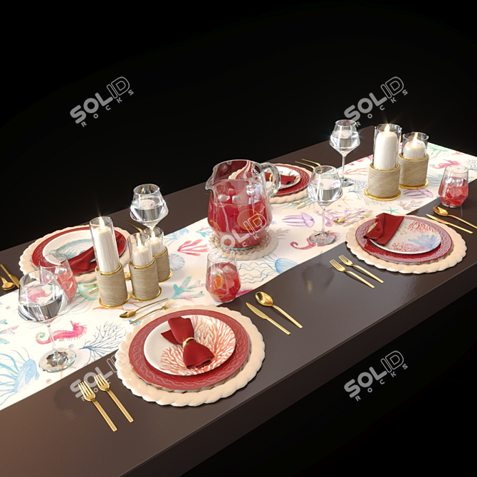 Coastal Charm Tableware Set 3D model image 1