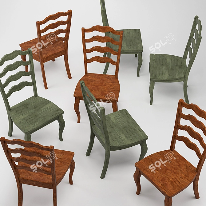Elegant French Ladder Back Dining Chair 3D model image 2
