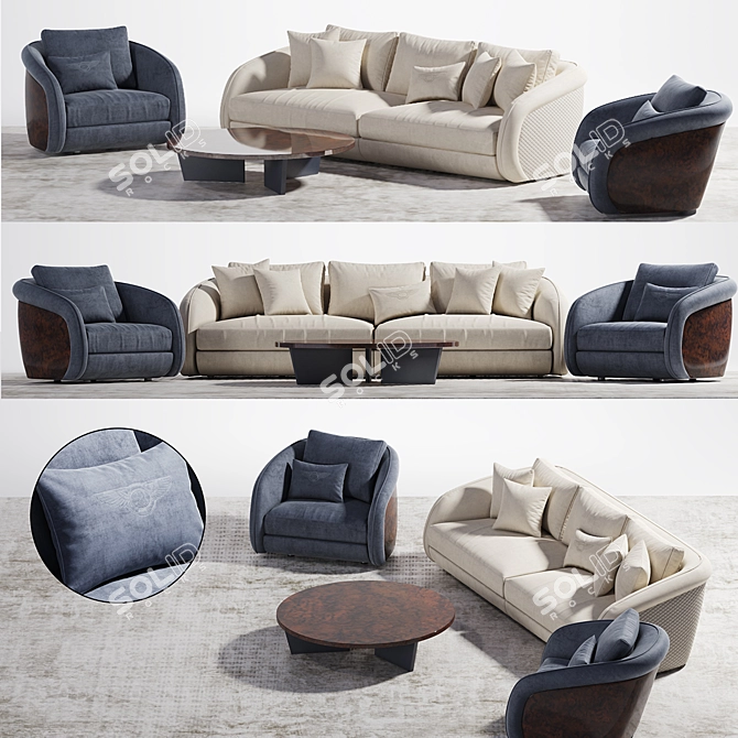 Beaumont Collection: Sofa, Armchair & Pillow 3D model image 1