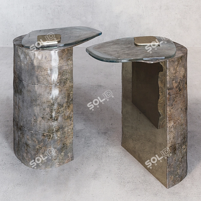 Mirrored Brass Side Table with Murano Glass - Vincenza de Cotiis 3D model image 1