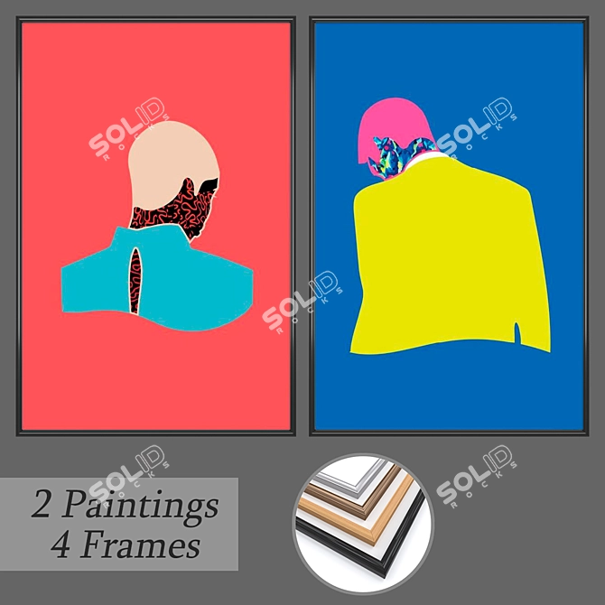 Set of Wall Paintings No. 466: Artful Décor 3D model image 1