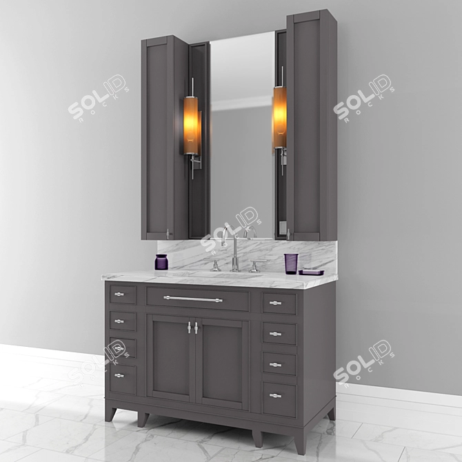 Carrara Marble Single Bathroom Vanity 3D model image 1