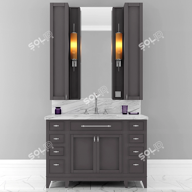 Carrara Marble Single Bathroom Vanity 3D model image 2