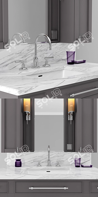 Carrara Marble Single Bathroom Vanity 3D model image 3