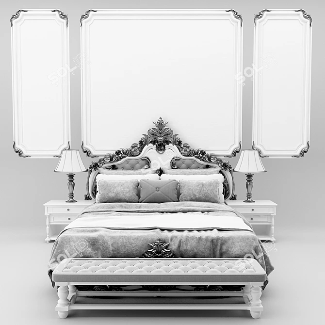 Elegant Classic Luxury Bed 3D model image 2