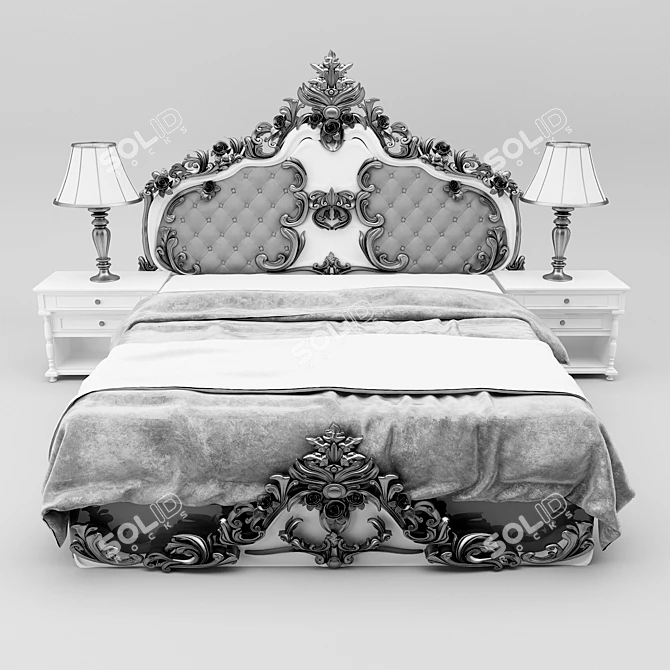 Elegant Classic Luxury Bed 3D model image 3