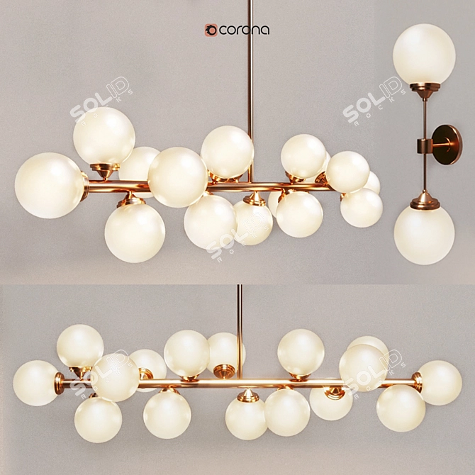 Modern Gold Chandelier & Wall Lamp 3D model image 1