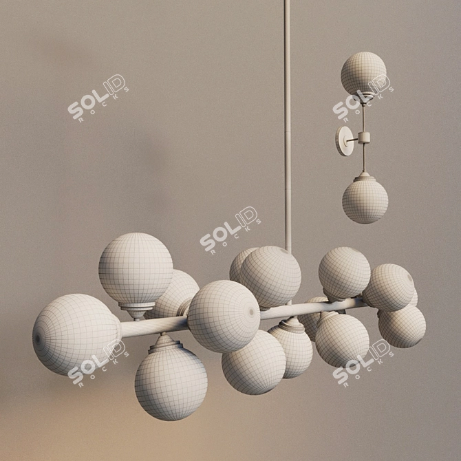 Modern Gold Chandelier & Wall Lamp 3D model image 2