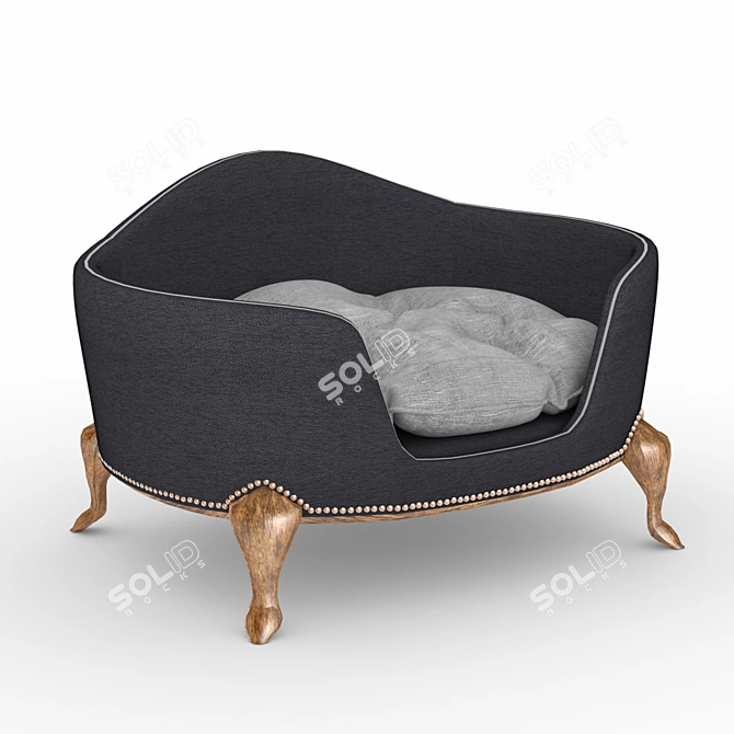 Classic Style Dog Bed - Fabric, Wood, Bronze 3D model image 1