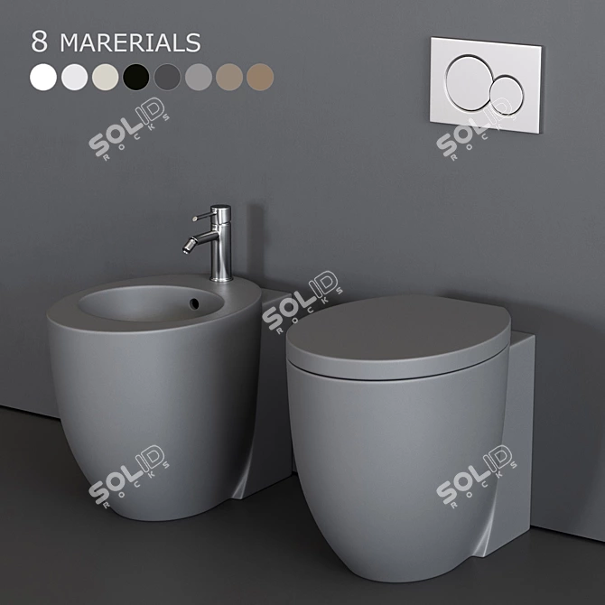 Modern Italian Ceramic Bathroom Set 3D model image 1