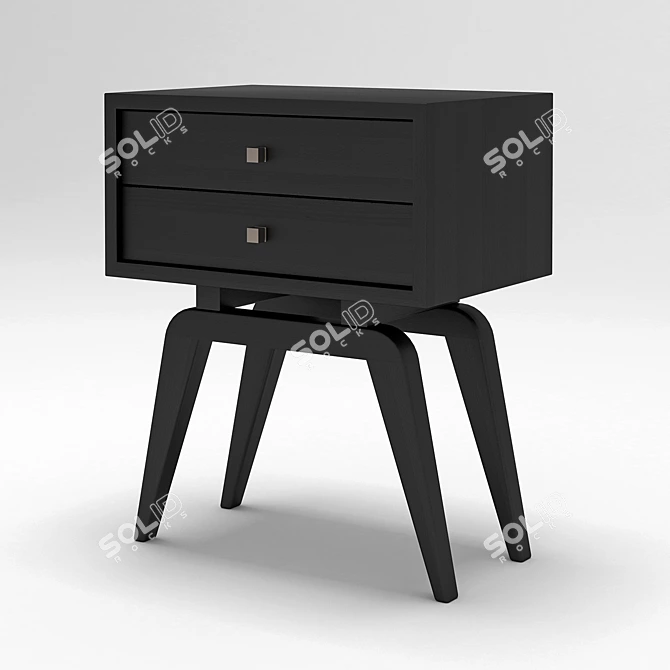 Elegant Black Lacquer Bedside Table 3D model image 2