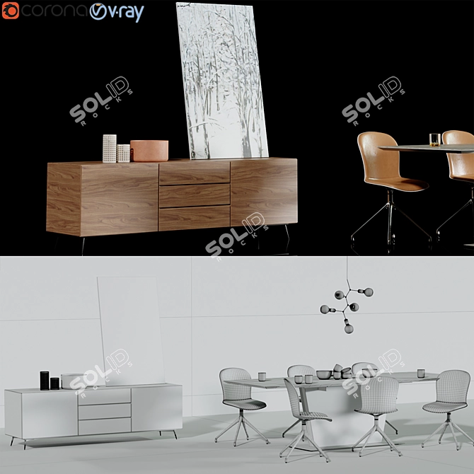 Modern Italian-inspired 3-piece furniture set 3D model image 3