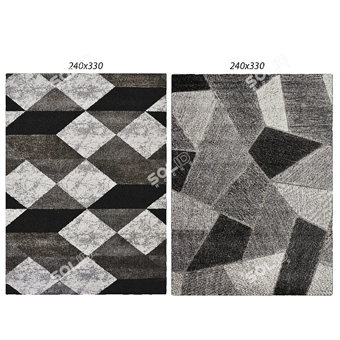 Modern Gray and White Jackson Rug 3D model image 1