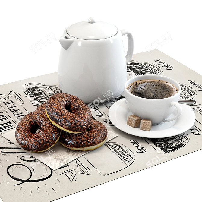 Coffee & Donuts 3D Set 3D model image 1