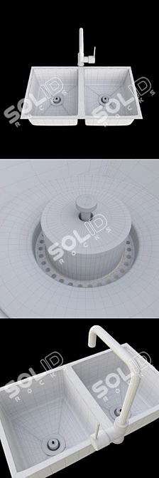 AFA Double Bowl Milli Inox Sink Mixer 3D model image 3