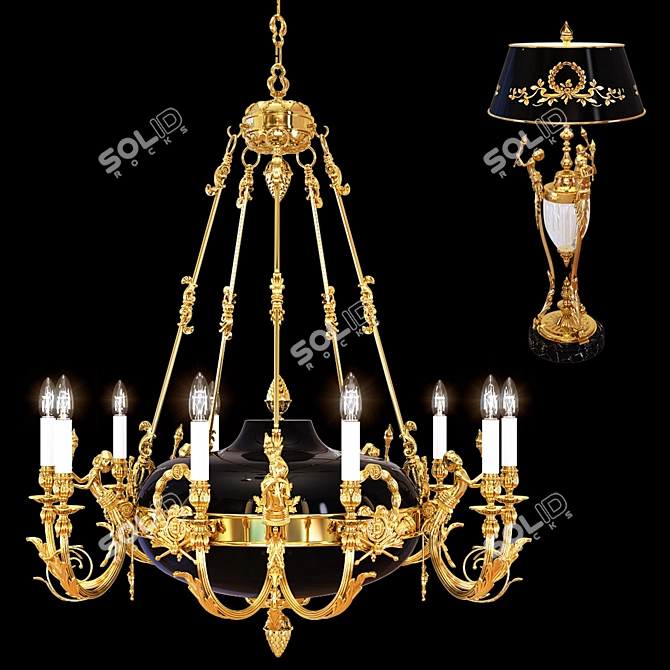 Elegant Arizzi Chandelier + Table Lamp Set 3D model image 1