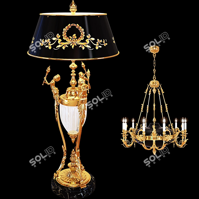 Elegant Arizzi Chandelier + Table Lamp Set 3D model image 2