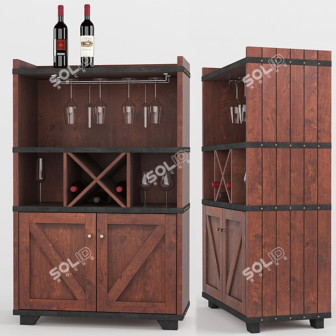 Rustic Wine Cabinet Buffet - Furniture of America 3D model image 1