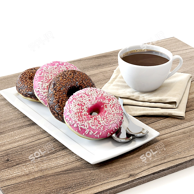 Delicious Coffee and Donuts Set 3D model image 1