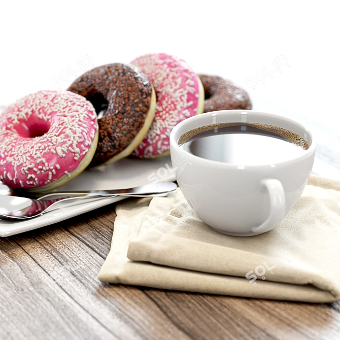 Delicious Coffee and Donuts Set 3D model image 2