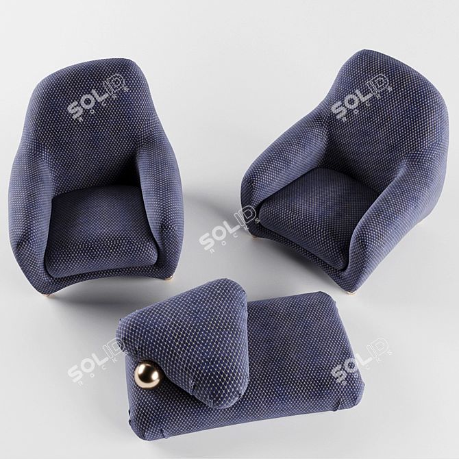 Elegant Lacroix Armchair & Pouf Set 3D model image 2