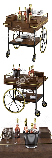 Vintage-Inspired Mobile Bar Cart 3D model image 3