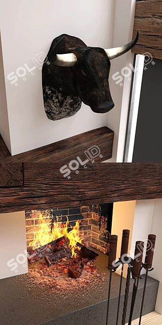 Rustic Corner Fireplace Set 3D model image 2